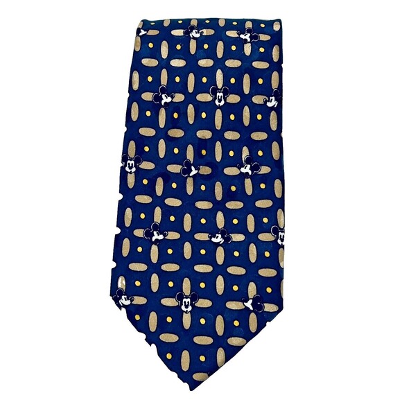 Disney‎ Mickey Mouse Limited Edition 100% Silk Necktie Tie Blue Tan Disney Store - Picture 1 of 8